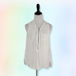 The Kooples Women's L Silk Front Zip Blouse Tank White‎